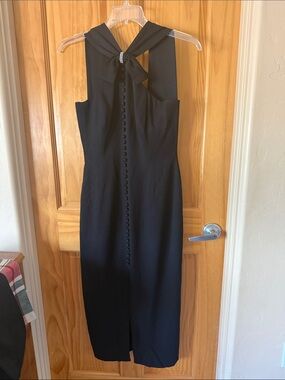 Cache Black Midi Dress with Bow-Back Detail